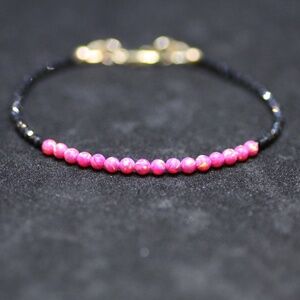 New Black Spinel and Deep Pink Opal Bracelet 14k Yellow Gold Filled , 7"